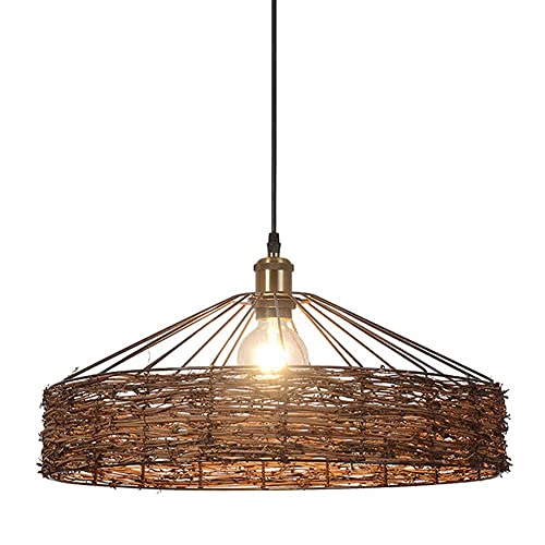 Lustre en bambou tressé main LED chic pour salle à manger