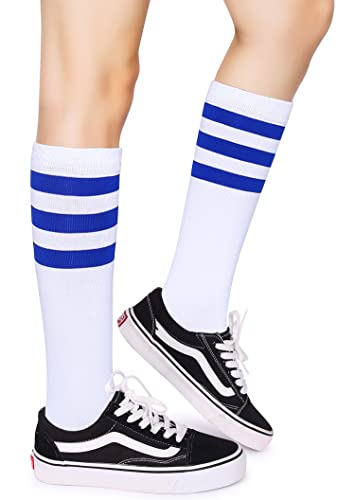 Henwarry Over the Calf Tube Socks Classic Triple Stripes Cotton Retro Athletic Socks for Men and Women4