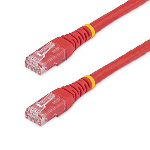 Image of StarTech 10ft CAT6 Ethernet Cable - Red CAT 6 Gigabit Ethernet Wire -250Mhz 100W PoE RJ45 UTP Molded Network Patch Cord with Strain Relief (C6PATCH10RD)