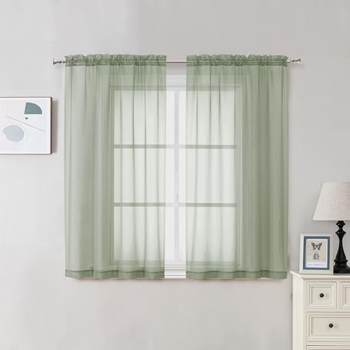 OVZME Sheer Sage Green Curtains 54