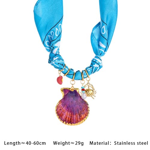 Women's Adjustable Scarf Necklace with Shell Pendant - Silk Blend Beach Jewelry for Layered Year-Round Wear4