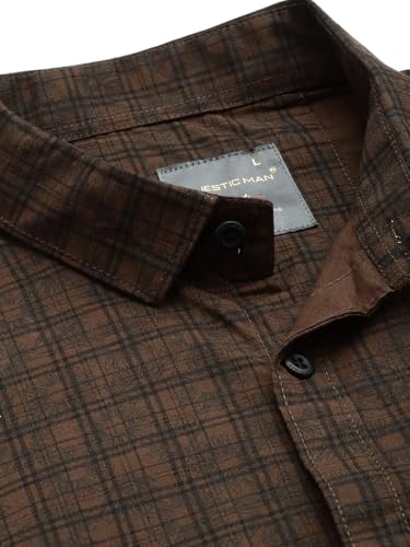 Image of Majestic Man Cotton Checkered Slim Fit Casual Shirt For Men
