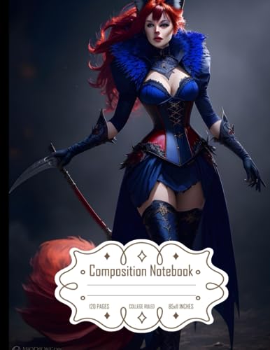 Composition Notebook College Ruled: Masterpiece - Full Body Half-Fox Female in Dark Blue Costume, Highly Detailed Illustration, Size 8.5x11 Inches, 120 Pages