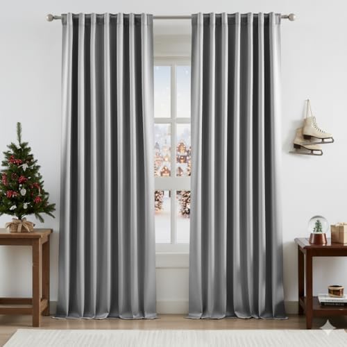 Bujasso Jacquard Grey Blackout Curtains 90% Room Darkening Rod Pocket
