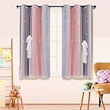 Hughapy Star Curtains Pink Curtains for Girls Bedroom Kids Room Decor Cute Stripe Window Curtain...