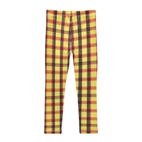 Checkered Yellow Girls Leggings,Workout Leggings for Girls Toddler Athletic Legging Size for 3-10T2