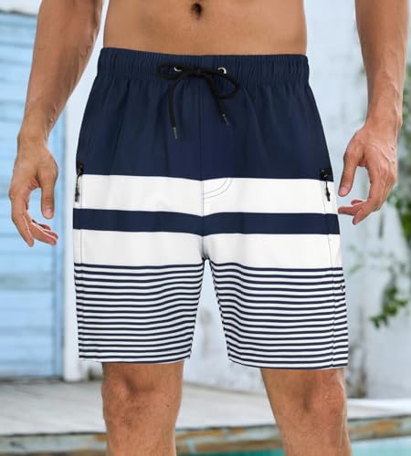 SHEKINI Mens Swim Trunks with Compression Lining Quick Dry Swimsuit for Men Board Shorts Swim Shorts with Zipper Pockets4