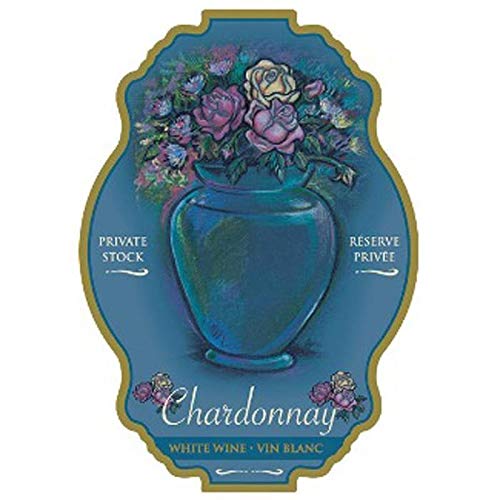 Wine Bottle Labels Pack of 30 Chardonnay Blue Shield with Bouquet in Vase Design Self-Adhesive Peelable