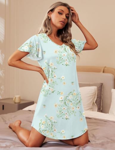 Image of Ekouaer 2 Pack Nightgowns for Women Short Sleeve Nightshirt Soft Sleepdress