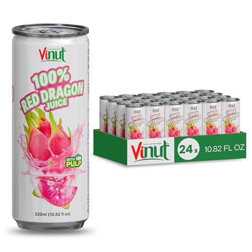 Image of VINUT 100% Red Dragon Fruit Juice with Pulp (Pitaya), No Added Sugar, Not From Concentrate, Gluten Free & Non-GMO Drink, 100% Vegan /Plant-Based, 10.82 fl oz Cans (Pack of 24)