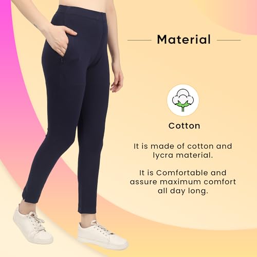 Image of ON&ON Women's Cotton Stretchable Slim Fit Straight Pants Trouser for Casual Wear and Office Wear
