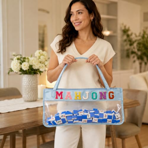 Mahjong Carrying Tote Bag Only, Clear Zippered Storage Bag with Long Handles and Decorative Mahjong Letters, Portable Organizer for Tiles and Game Accessories, Mahjong Tiles Not Included - Image 2