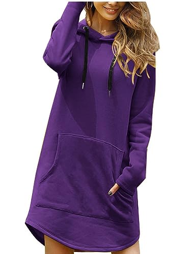 Onsoyours Hoodie Kleid Damen Hoodie Langarm Sweatshirts mit Kapuze Kapuzenpullover Lang Kleid Sweatkleid Herbst Winter Minikleid Casual Minikleid...