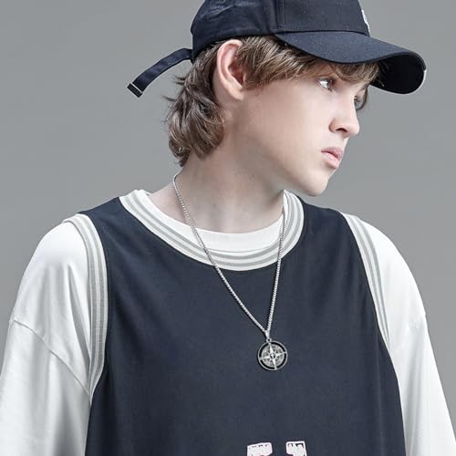 925 Sterling Silver Compass Necklace for Men, w/Stainless Steel Chain 22+2 Inch2