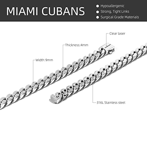 CaptainSteeL Cuban Link Chain,5MM/9MM Width Cuban Chain Necklace Stainless SteeL Silver/Gold Plated Necklace Chain,18in/20in/22in/24in2