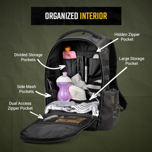 Image of Tactical Baby Gear Daypack Tactical Diaper Bag Backpack for Dads - MOLLE compatible, Built-in Changing Mat, Stroller Straps (Multicam Black 4th Gen)
