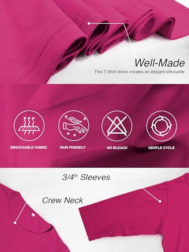 Image of STATUS MANTRA Long T-Shirt Dress for Women - Cotton Knee Length T Shirt Top | 3 /4th Sleeves, Soft Bio-Washed Fabric | Stylish Regular Fit Crew Neck
