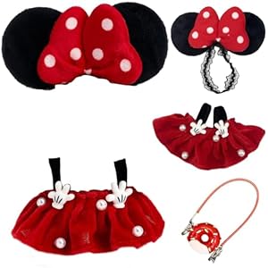 Baby Doll Clothes, 3 PCS Baby Doll Accessories Set with Mouse Ears Headband Red Skirt and Cute Bag, Baby Dolls Clothes for Halloween Christmas Valentines Day Birthdays Anniversaries Gifts