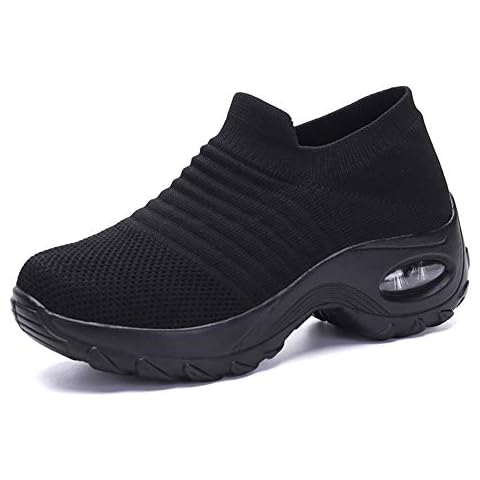 ZS ZHISHANG Women's Fashion Walking Shoes-Breathable Mesh Sneaker,Comfortable Wedge Platform Shoes Women Walking Shoes Super Soft Height Increase Travel Outdoor Shoes (Black, Numeric_4) Cover
