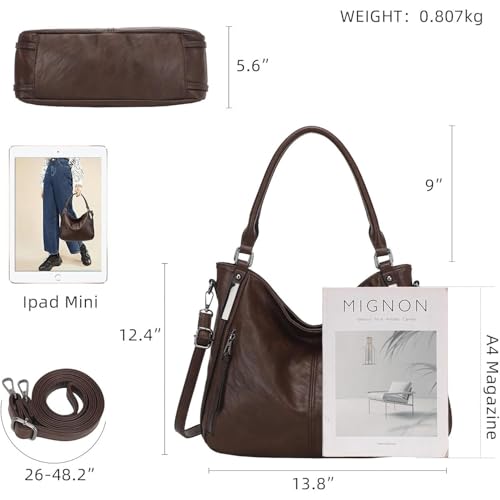 Bolso hobo de cuero genuino para mujer, estilo tote con gran capacidad y diseño clásico miniatura 5
