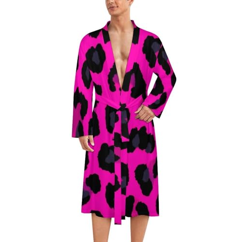 UTRSIFB Men's Luxury Ultra Soft Warm Robes Fashion Bathrobe With Spacious Pockets Pink Cheetah Leopard Print