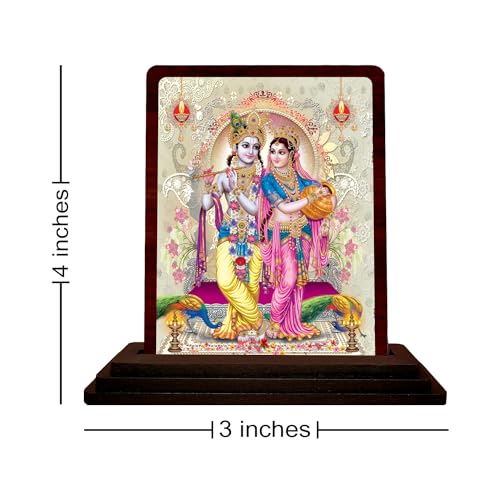 Image of Radha Krishna Wooden Idol - Glossy Finish /Size 3x4 in - Showpiece for Bedroom Figurine for Living Room