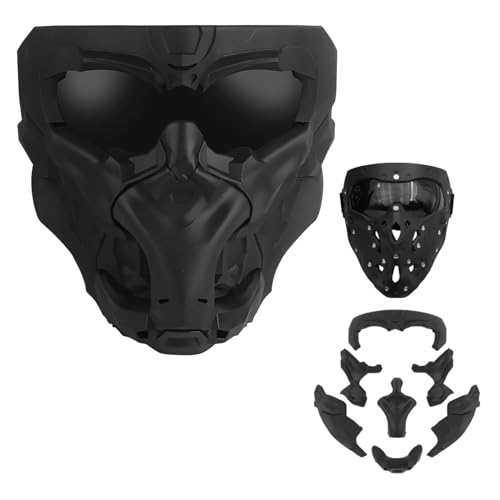 Taktische Vollgesichtsmaske, magnetisches abnehmbares Design, Airsoft Outdoor-Kostümmaske, Halloween-Party, Cosplay (schwarz)