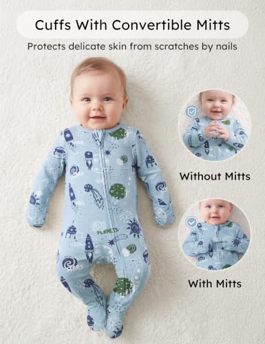 Image of Yoofoss Baby Pajamas 100% Organic Cotton Baby Sleepers for Newborn 0-3 3-6 6-9 Months Boys Girl Clothes 3pcs Footed PJs