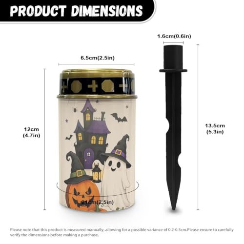 Image of Poceacles Solar Lights Outdoor Solar Powered Outdoor Cemetery Stake Candle Grave Lamp Landscape Lighting Halloween Grave Flameless Candle, Pumpkin Ghost Print Beige, Pack of 6