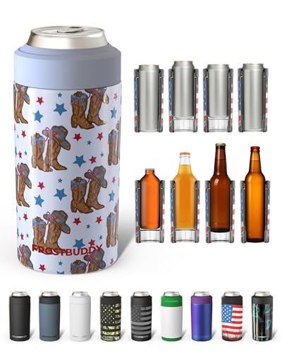 Image of Frost Buddy Universal Can Cooler - Fits all - Stainless Steel Can Cooler for 12 oz & 16 oz Regular or Slim Cans & Bottles - Stainless Steel (All American Sweetheart)