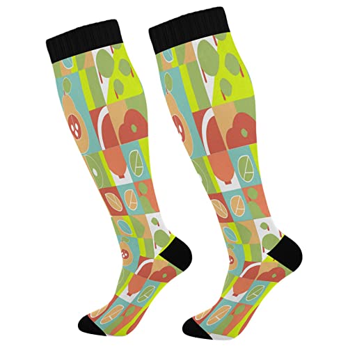 IUBBKI Calcetines de compresión para mujeres y hombres, calcetines deportivos hasta la rodilla, soporte para correr, senderismo, fitness, patrón sin costuras, hojas de peras, multicolor, talla única,