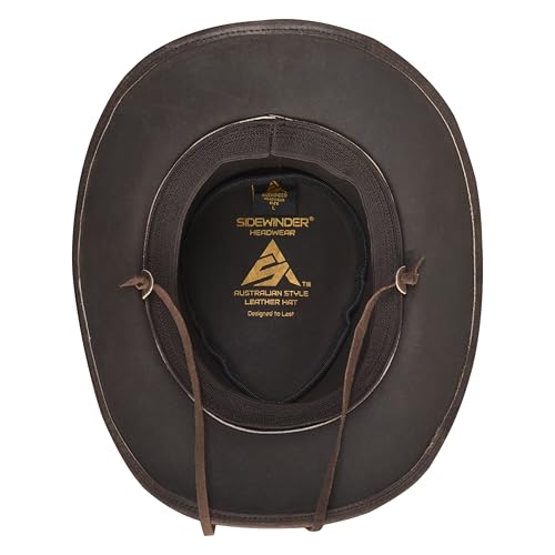 Image of Sidewinder Australian Cowboy Leather hat Steampunk Unisex Adult for Men and Women Shapeable Outback Western Style Wide Brim