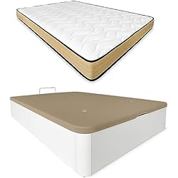 Precio Canapé 105 X 190 DUÉRMETE ONLINE - Pack Colchón Viscoelástico Aura Reversible + Canapé Madera Abatible Gran Capacidad | Color Blanco 105 x 190
