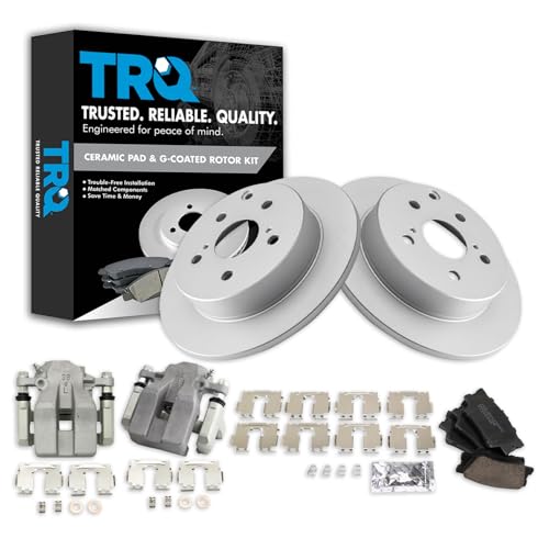 Image of TRQ Rear Brake Pad and Rotor Set Ceramic G Coated Rotors Calipers