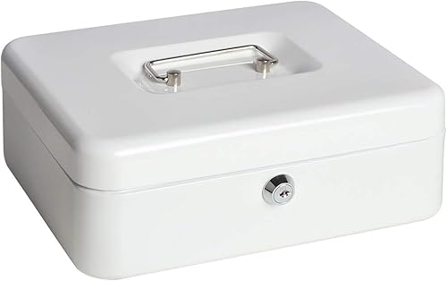 Miniatura 17 de Jssmst Caja de Efectivo Grande con Cerradura de Llave - Caja de Efectivo de Metal Duradera con Bandeja para Dinero, 11.81 x 9.84 x 3.46 pulgadas
