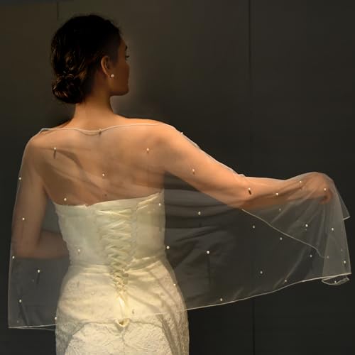 Pearl Bridal Shawl Soft Tulle Evening Dress Shawl Bridal Scarf Wedding Wraps Women Fashion Capes2