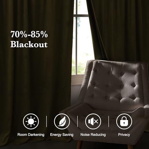 Image of RYB HOME Rich Gold Brown Velvet Curtains 84 inches, Thermal Insulated, Light Blocking, Elegant Rod Pocket Velvet Drapes for Living Room, 52 inch W x L102 L, 2 Panels Set
