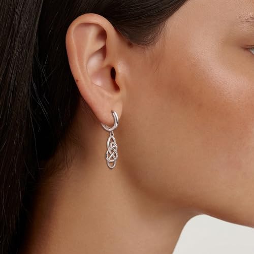 Celtic Knot Earrings for Women - Sterling Silver Hoop Earrings for Women Trendy Hypoallergenic Long Loop Earrings with Dangling Charm for Sensitive Ears Classic Fashion Huggie Earrings Gifts3