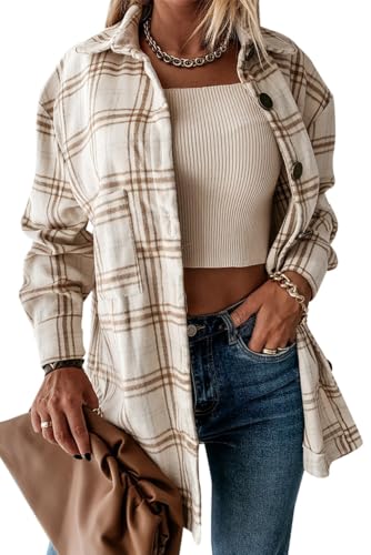 Image of YOCUR Womens Button Down Plaid Casual Lapel Long Sleeve Flannel Overshirts