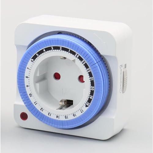 Candeon Temporizador Analógico Enchufe, 24 Horas, Programable, Interruptor Horario Mecánico, para Lámparas, Ventiladores, Enchufe Europeo 230V, Azul