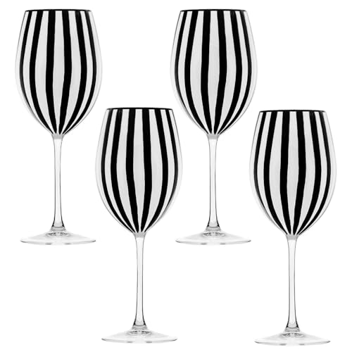 Image of 10 Strawberry Street Black & White Stripe Glassware, Red Wine, Set of 4