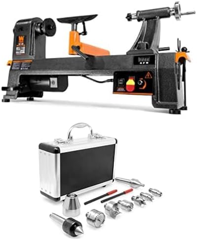 WEN 6-Amp 14-Inch by 20-Inch Variable Speed Benchtop Wood Lathe and 9-Piece MT2 Wood Lathe Drive and Live Center Kit with Aluminum Case (34035, LA0009)