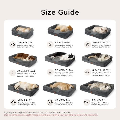 Image of Bedsure Jumbo Orthopedic Dog Bed for Extra Large Dogs - Washable XLarge Dog Cat Bed Waterproof, Comfort Dogs Couch Sofa with Washable Removable Cover, Pet Bed with Nonskid Bottom, Dark Grey, 45 inch