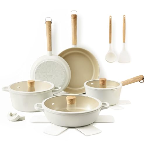 Image of SENSARTE 17Pcs Ceramic Nonstick Cookware Set Non-toxic Healthy Pots and Pans Set Ceramic Kitchen Cooking Frying Pans with Stay-cool Handle, PFAS/PTFE/PFOA Free, Dishwasher Safe, Induction Compatible