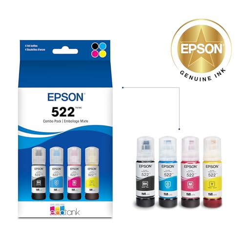 Image of Epson 522 EcoTank Ink Ultra-high Capacity Bottle Black & Color Combo Pack (T522120-BCS) Works with ET-2720,2800,2803,2840,4700,4800,4810,(Pack of 2)