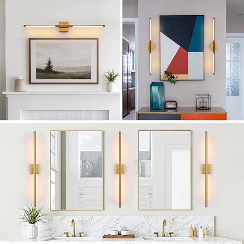 Image of TODOLUZ 40-Inch 5CCT 22W LED Bathroom Vanity Light Fixture, Brushed Brass 2700K-5500K Wall Sconce Lighting with Rotatable Lamp Tube