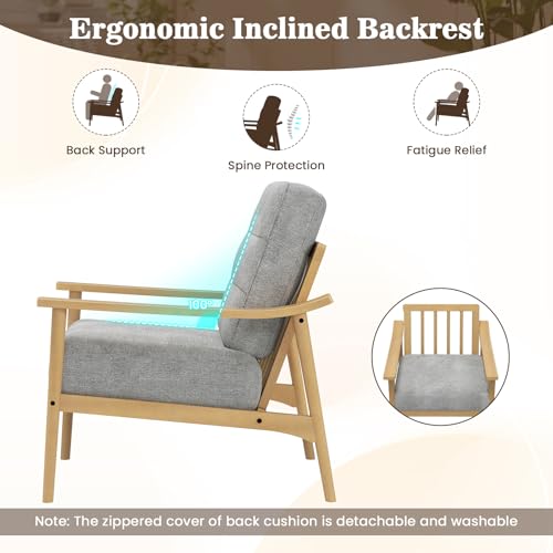 Image of Giantex Mid Century Modern Accent Chair, Max Load 440 LBS Upholstered Living Room Chair with Rubber Wood Armrests & Legs, Removable Back Cushion, Comfy Reading Arm Chair for Living Room, Bedroom