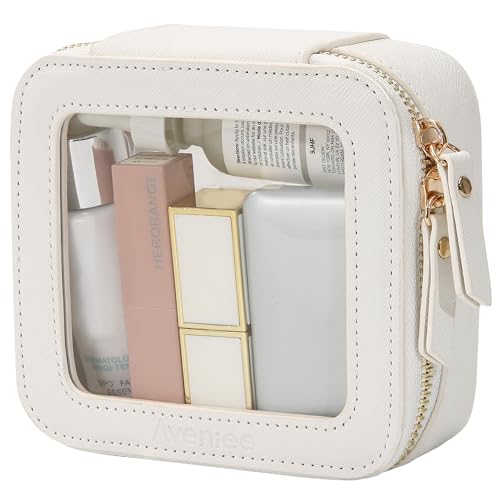 Aveniee Clear Makeup Bag Small Mini Travel Toiletry Bag Cosmetic Bags Organizer TSA Approved Clear Makeup Case Pouch with Zipper Car Essentials for Women Men White