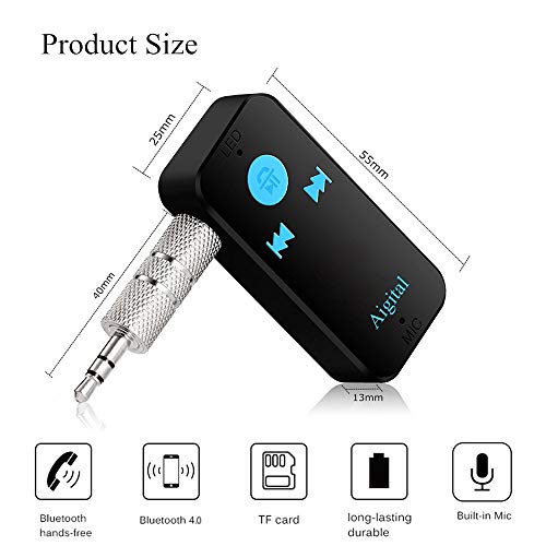 Bluetooth Aux Adapter Car Audio Receiver, Mini Wireless Audio Adapter Hands-Free Car Kit Music Streaming 3.5mm Stereo Output (Bluetooth 4.1, A2DP, 8H Play,TF/SD Card) for Home Car Sound System - Thumbnail 7