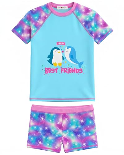Image of weVSwe Girls Rash Guard Set 2-Piece UPF 50+ Sun Protection Swimsuit 2T-14 Years